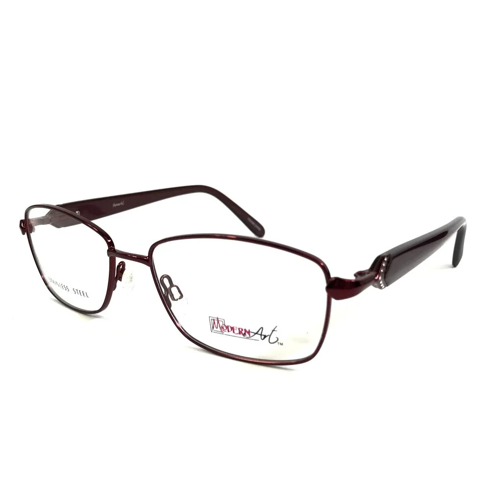 Modern Art Eyeglasses Frames A376 BURGUNDY Wire Rim Crystals 56-18-140
